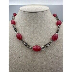 Silver tone cranberry gemstone toggle Necklace 17.5”